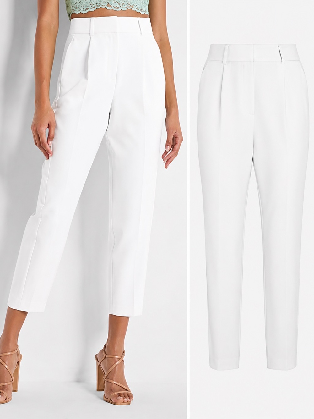 Express High-Waist Tailored Cropped Pants - White/Cream